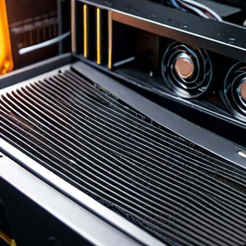 Home 11 A close-up shot inside a high-performance desktop computer case, focusing on a graphics card with signs of overheating. The GPU's cooling fans are visibly covered in a thick layer of dust, and the heatsink emits a subtle, warm glow, indicating high temperatures. Internal cables are unmanaged, creating visual clutter and obstructing airflow. The scene highlights the critical issue of poor thermal management in electronic hardware. Professional studio lighting, high-resolution detail, technical photography. safe for work, appropriate content, fully clothed, professional, high quality, perfect anatomy, correct proportions, natural pose.